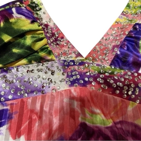 Vintage Beaded Halter Dress Y2K Watercolor Maxi Formal Fairy Sparkle Pink Prom - Picture 15 of 15